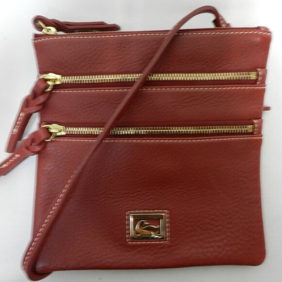 Dooney & Bourke Leather North South 3 Zip Crossbody bag purse mauve small pebble - Picture 3 of 13